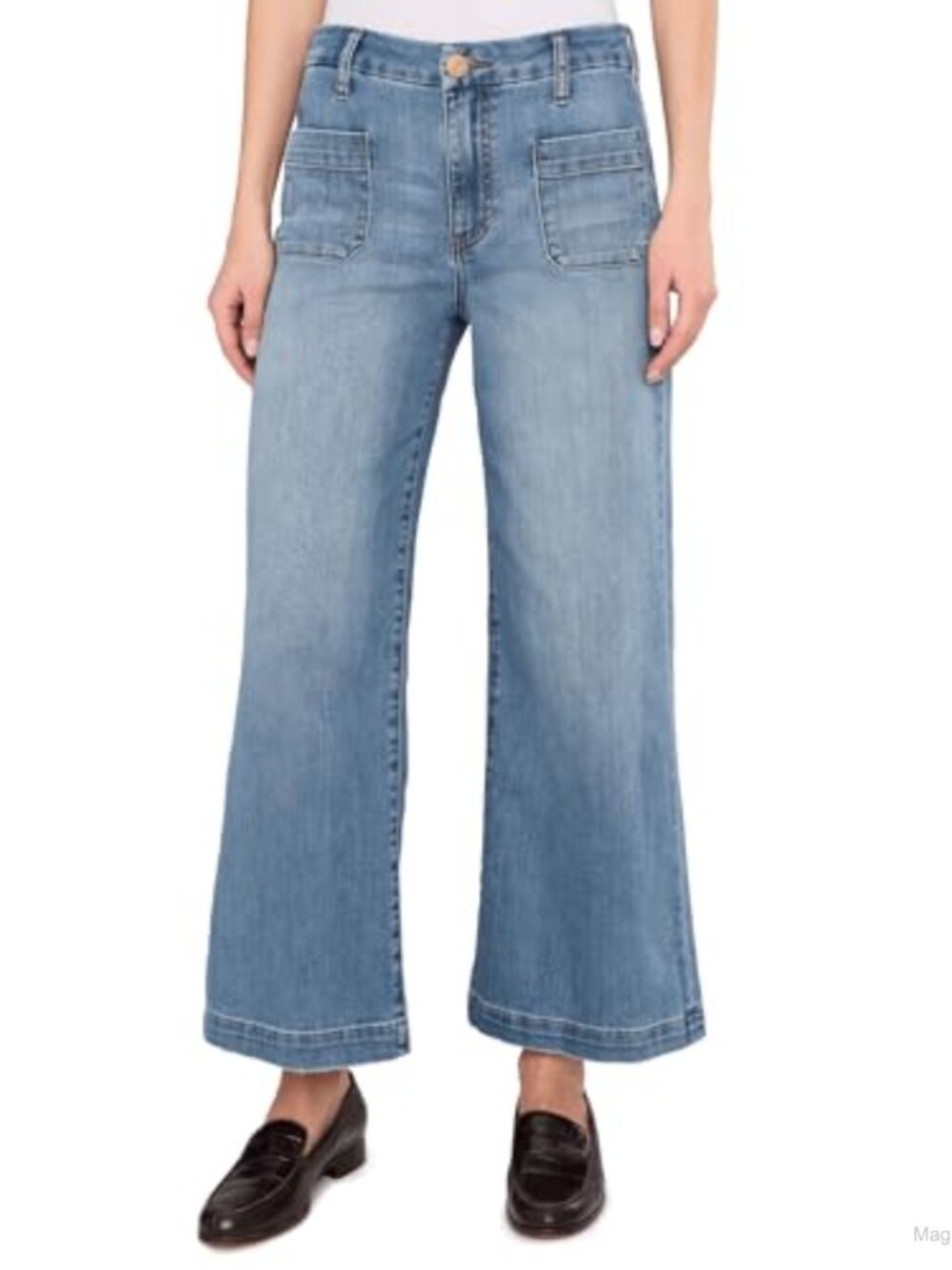 High Rise Wide Leg Raw Hem Jeans Pintuck Front Raw Hem Cotton Blend